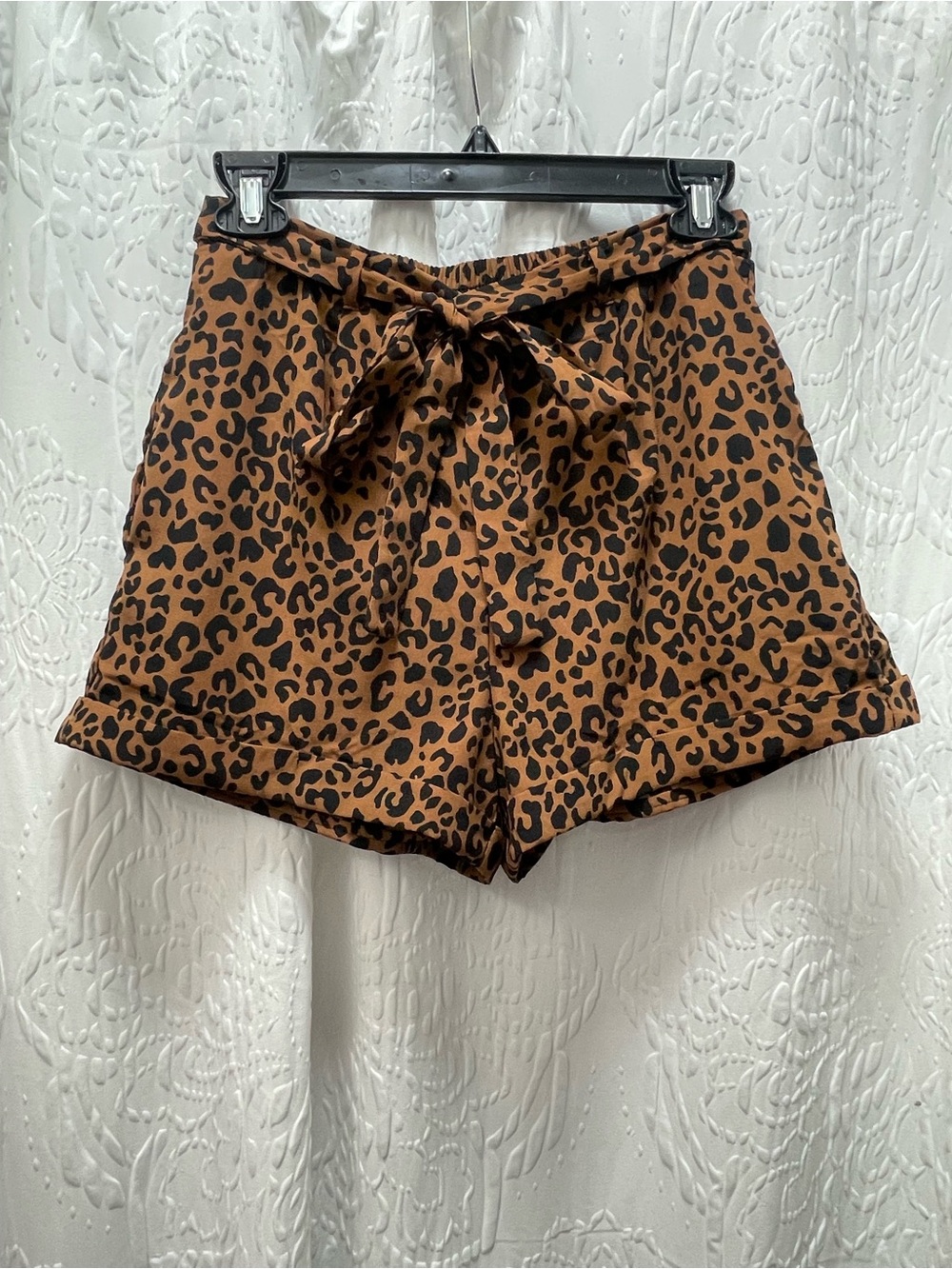 Sienna Sky Leopard Print High-Waist Tie Shorts — Brown/Black